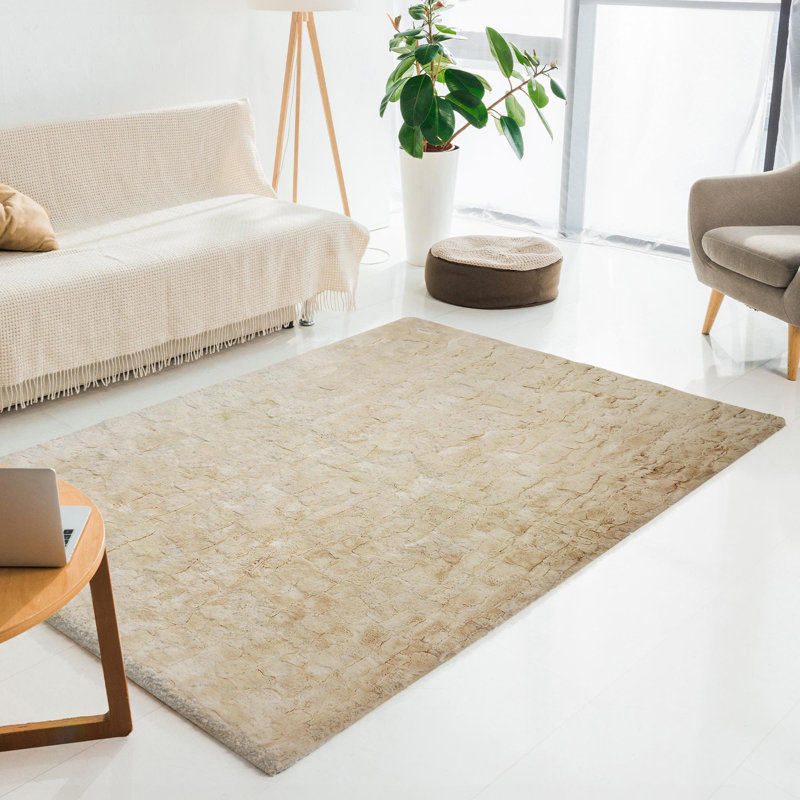 Tapis de lapin Rex fait à la main en beige sur mesure, Rectangle 9 pi 6 po x 13 pi 6 po
