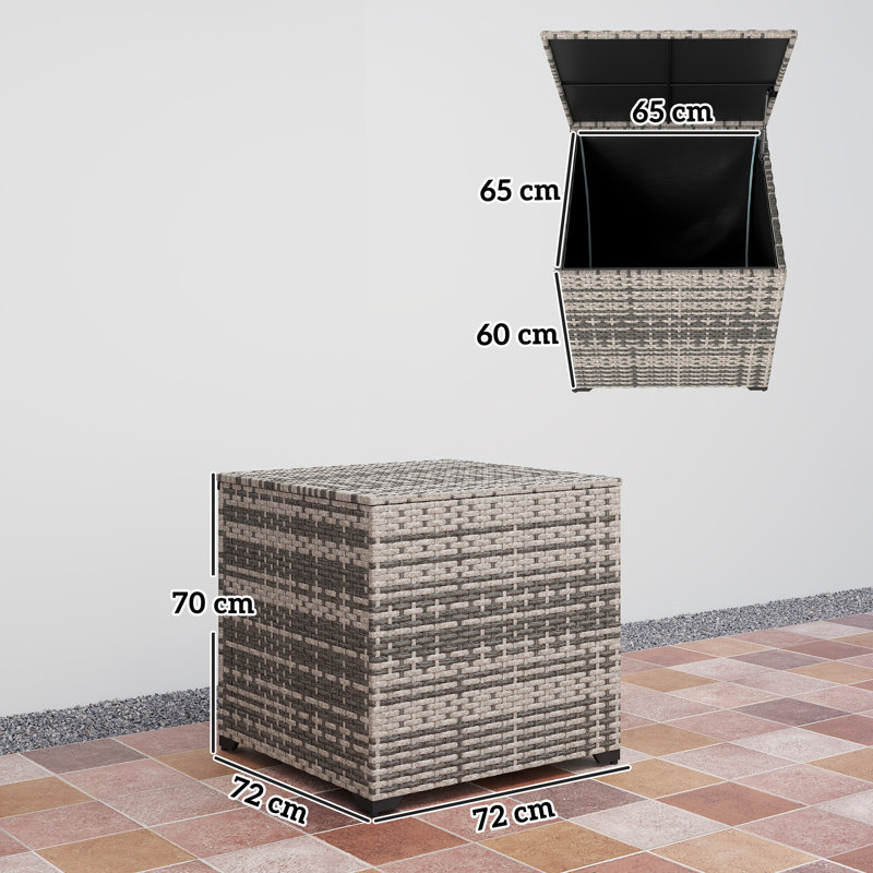 Outsunny 253L Garden Storage Box Rattan Deck Box Patio Rattan Mixed Grey