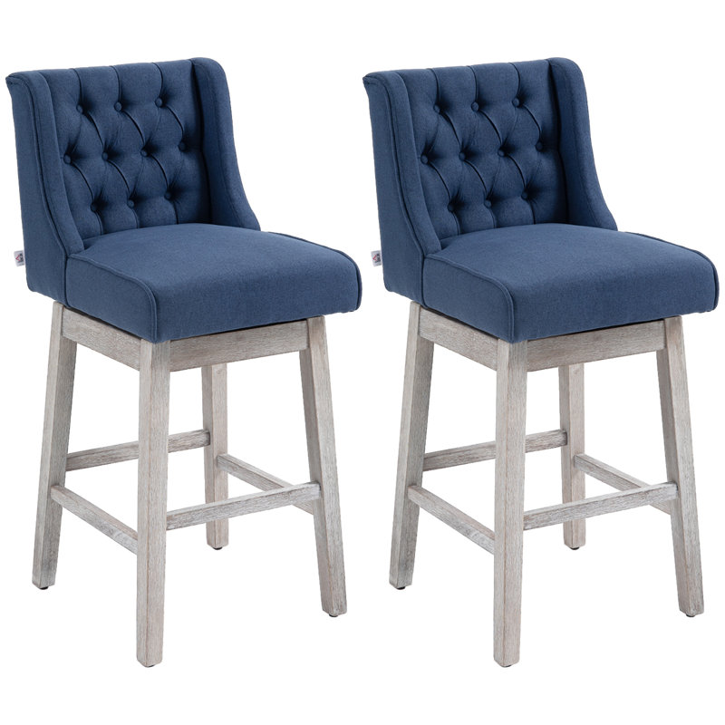 Chewning , 180 Degree Swivel Kitchen Island Stool Dining Room Chairs with Solid Wood Footrests and Button Tufted Design