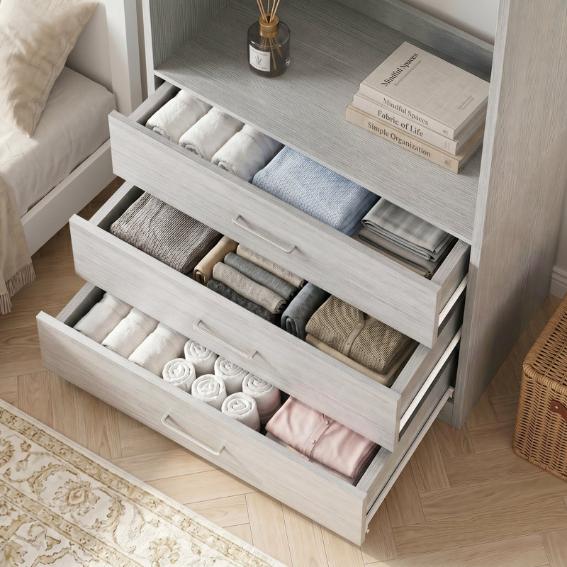 Système de placard autoportant 48 po avec 6 tiroirs en bois, Gris