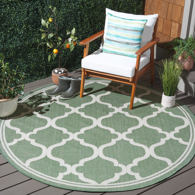 Jaxzen Performance Machine Washable Geometric Indoor/Outdoor Area Rug, Round 6'7" 