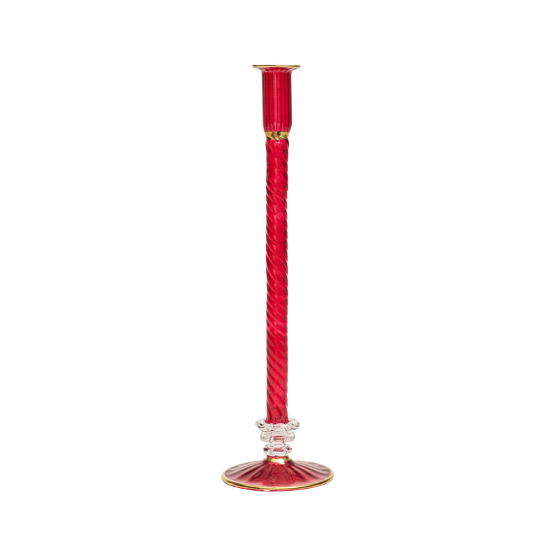 F2023 14'' H Glass Tabletop Candlestick, Ruby