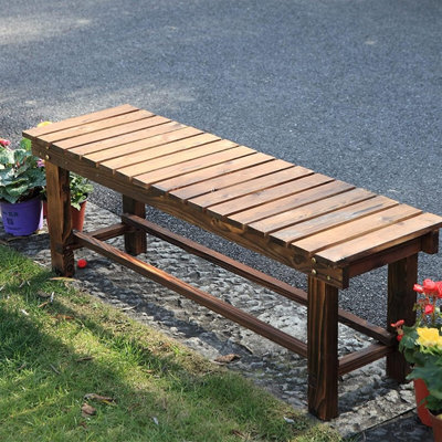 35.4-Inch Outdoor Garden Bench, Weatherproof Patio Bench, Two-Seater Backless Bench, Slatted, Heat-Resistant Bench, Suitable For Front Porch And Backy