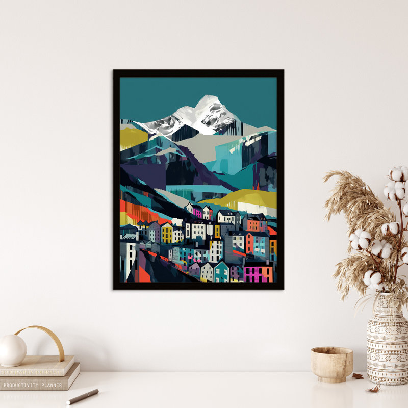 Life Beneath The Summit Colourful Townscape Mountains - Single Picture Frame Print