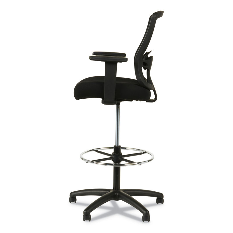 Adjustable Black Mesh Swivel Stool with Fixed Arms