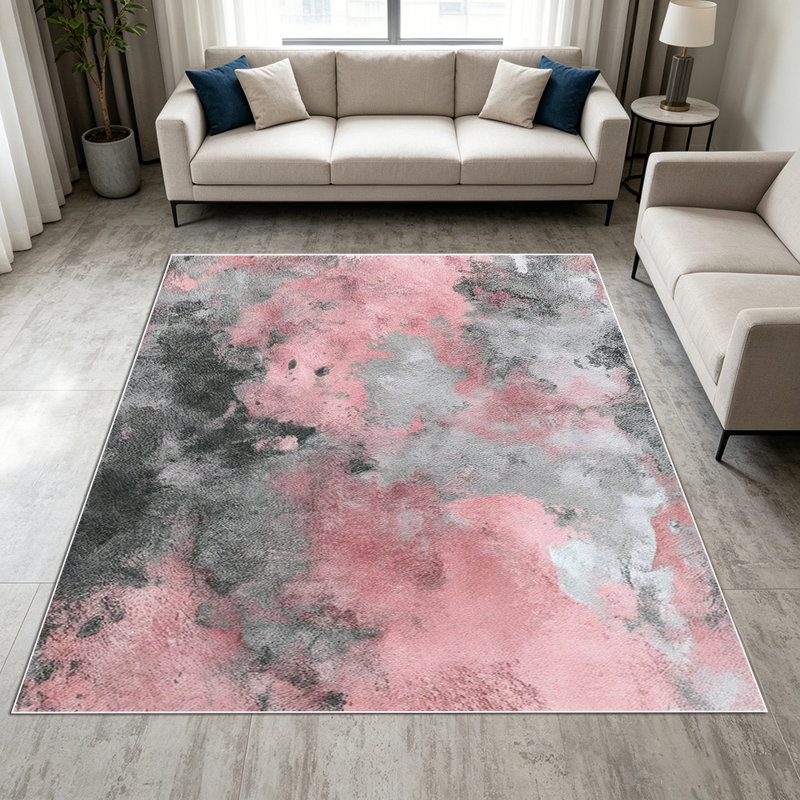 1PC watercolor abstract blush pink and grey area rugs for Living Room, Soft and Comfortable, Suitable for all seasons, easy-to-maintain, machine washable Indoor floor mat, Under Table Farmhouse suitable for dining table, bedroom, kitchen entryway,