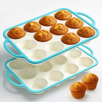 6-Cup Silicone Muffin Pan with Reinforced Metal Frame, Non-Stick Cupcake Baking Tray with Handles for Kitchen