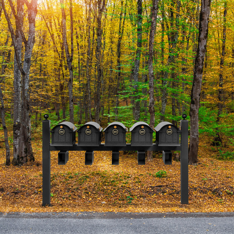 Balmoral Quint Mount Mailbox /w/ Ball Finials, Personalized Door Medallion, Newspaper Box (5 Mailboxes, Posts, 5 Newspaper Boxes, 5 Medallions)