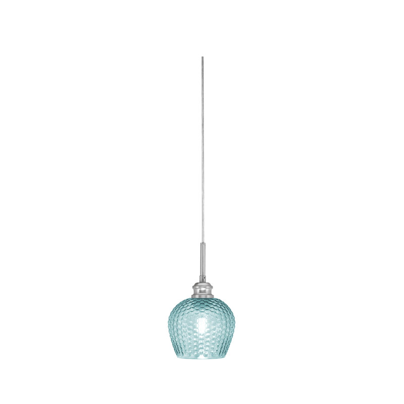 Mini-luminaire suspendu avec cordon en verre texturé 6 po Edge, Cyan, Nickel brossé