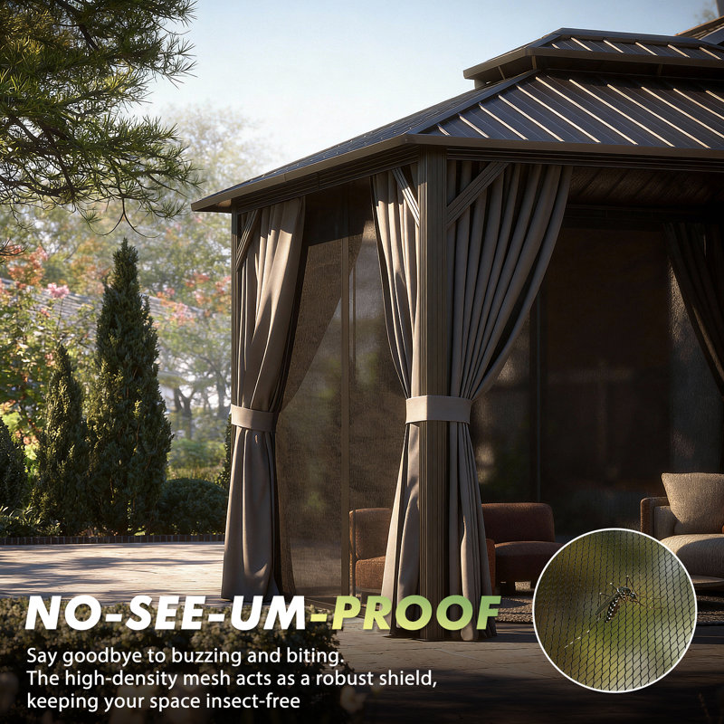 Hardtop Gazebo with Galvanized Steel Roof & Metal Frame, 12 Ft. W X 10 Ft. D, Gray
