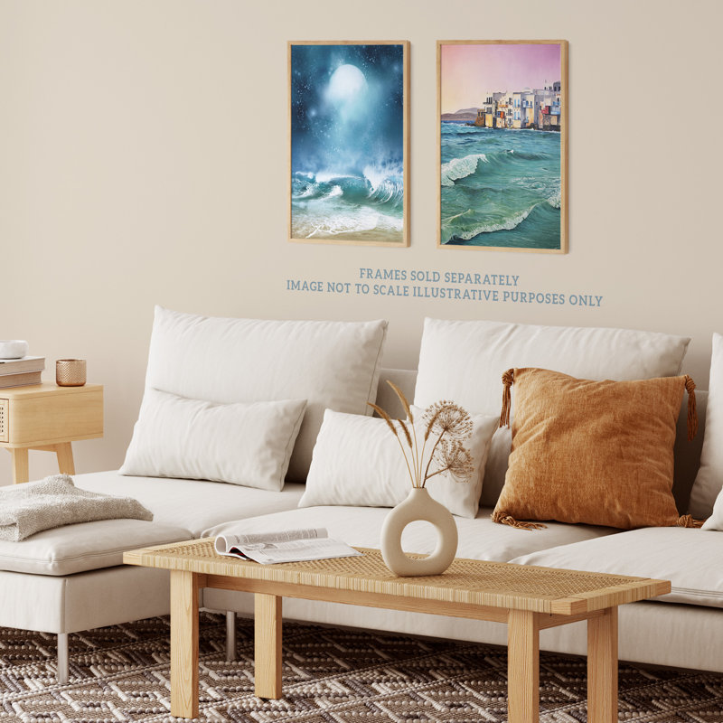Sea Shore Waves Seaside Coastal Town Landscape - 2 Piece No Frame Print Set, 29.7cm H x 21cm W x 0.4cm D