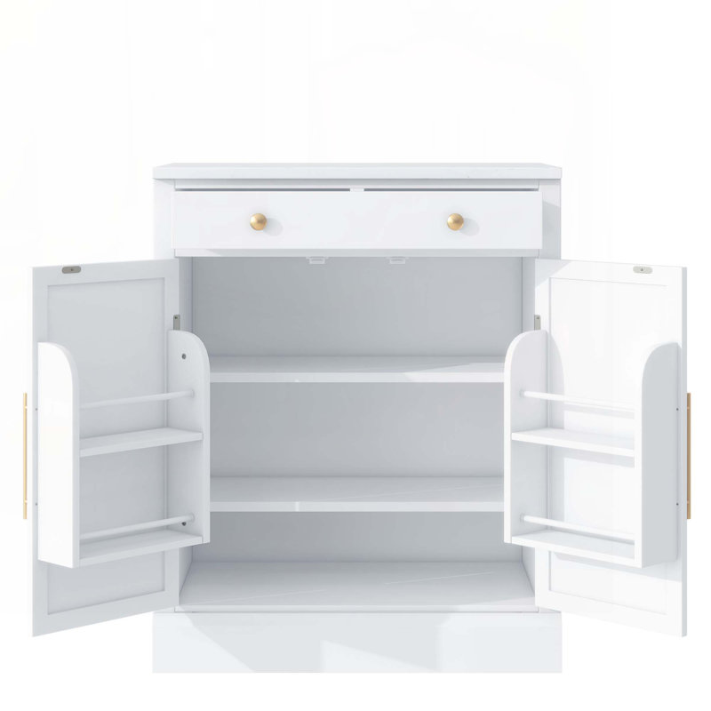 Armoire à café avec tiroir, 2 tablettes réglables et 2 tablettes de porte pour la salle à manger et la cuisine, Blanc, Doré