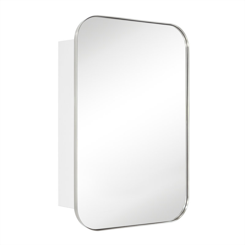Mileta 30'' H X 22'' W Brushed Nickel Surface and Recessed Mount Rectangular Stainless Steel Metal Framed Bathroom Medicine Cabinet with Mirror