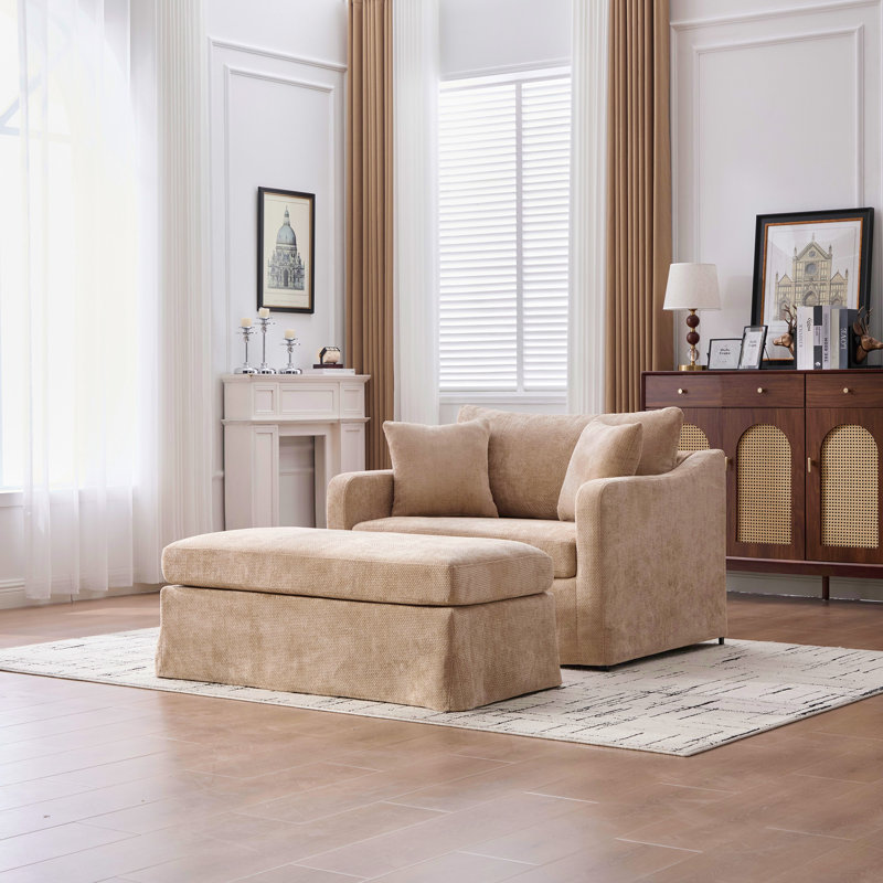 Fauteuil d'appoint rembourré en chenille 43,9 po Chenbay, Wheat, Taupe