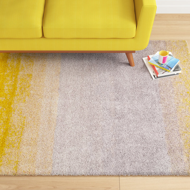 Tapis jaune dégradé fait à la main Toth, Rectangle 4 pi x 6 pi