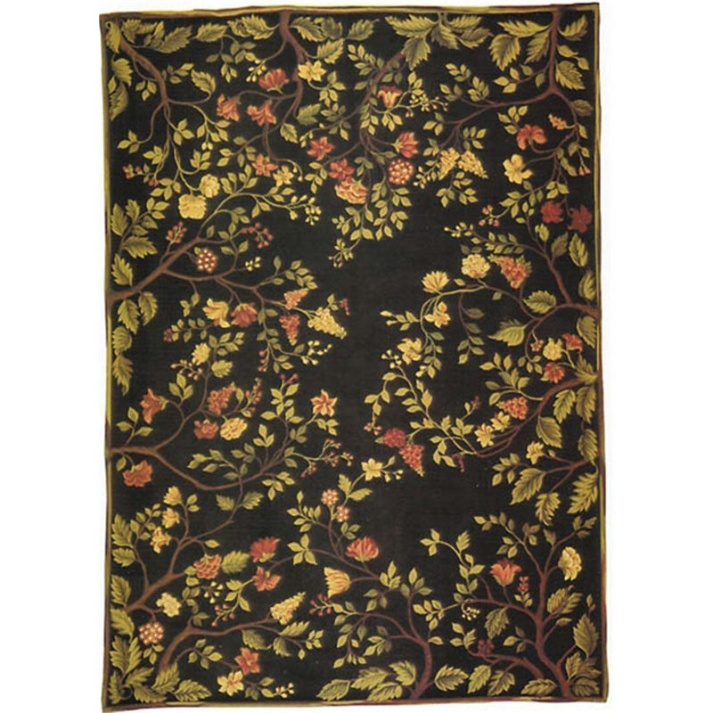 Tapis noir et noir de haute qualité noué à la main, Rectangle 11 pi 3 po x 16 pi