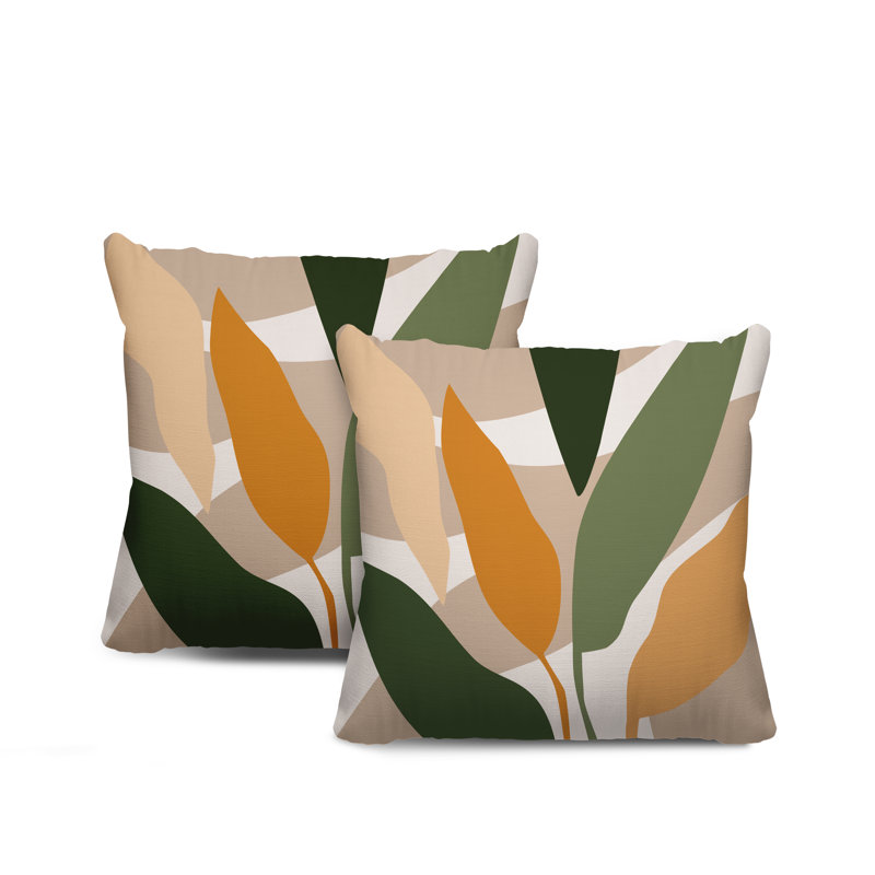 Jeté carré en polyester / mélange de polyester intérieur / extérieur, L 17 po x H 17 po, Orange / beige