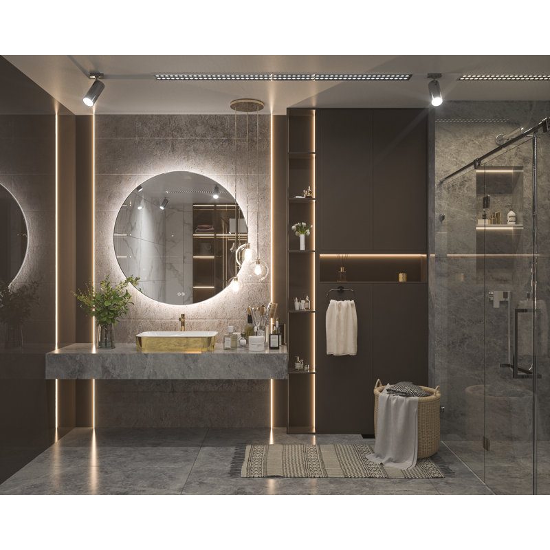 Losoya Frameless LED Lighted Bathroom Vanity Mirror Dimmable Round Mirror, 36" x 36"