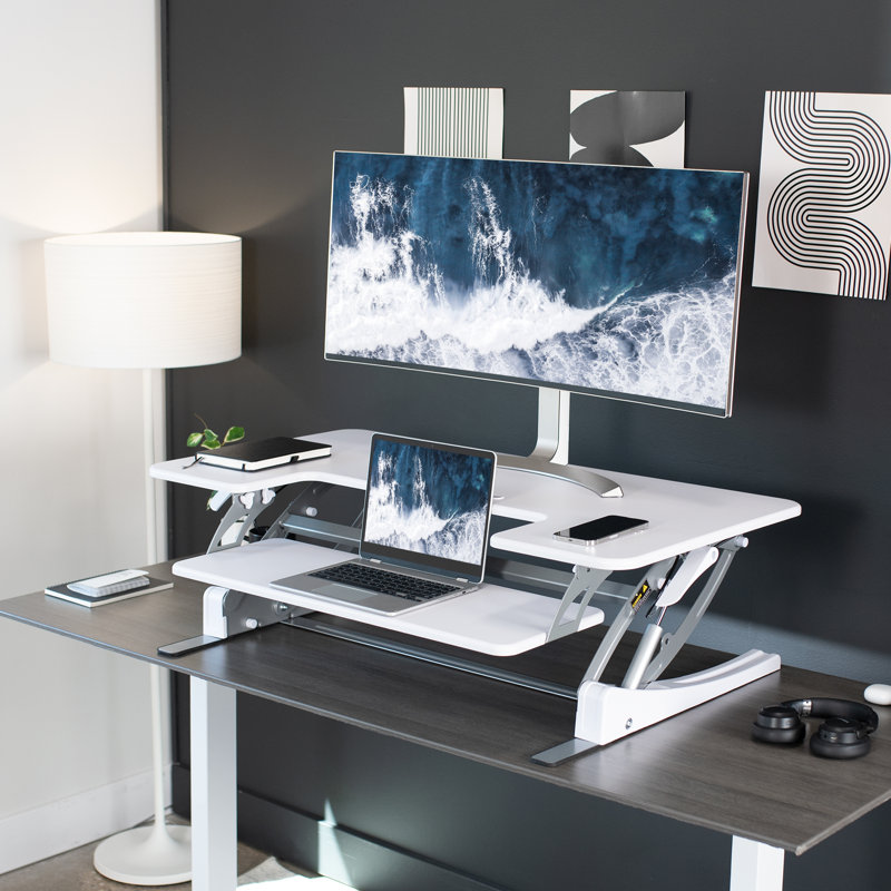Adjustable Height Steel Standing Desk Converter, White