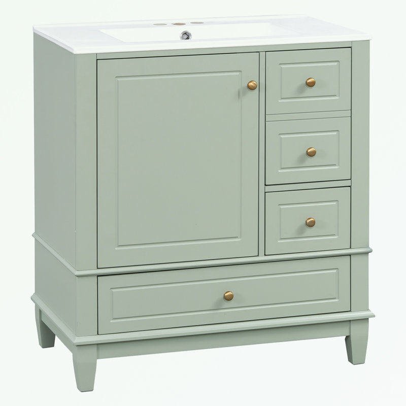 Meletios 30" Bathroom Vanity With Sink, One Door With Shelf And Three Drawers, Soft Close Door, Light Green