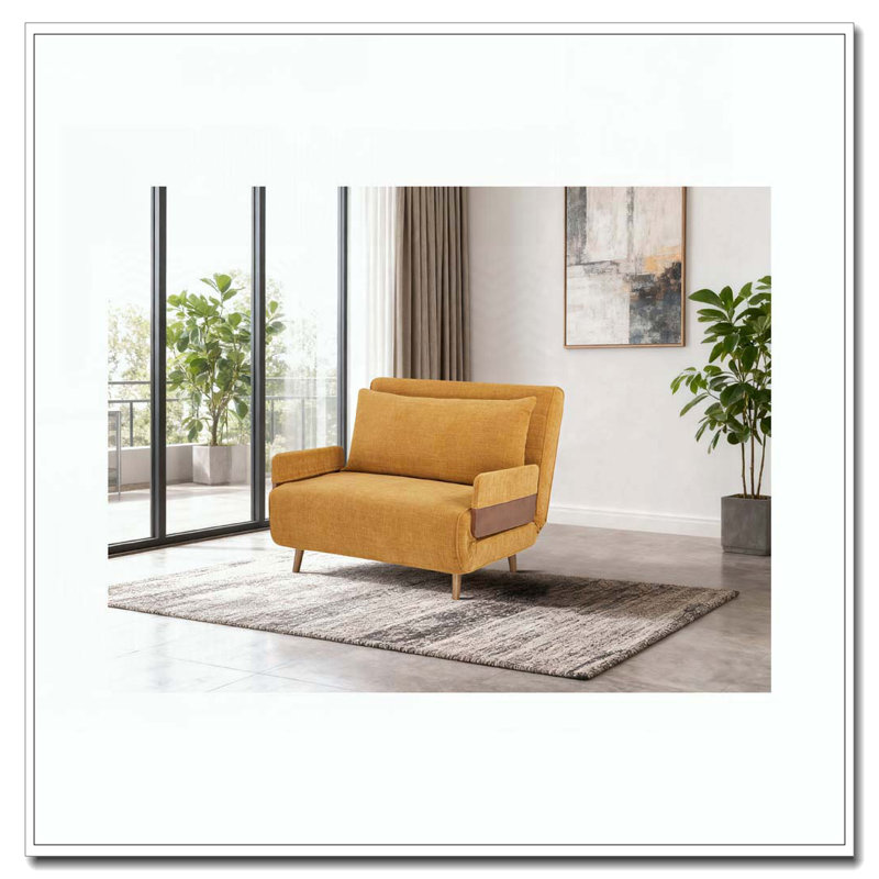 Fauteuil d'appoint rembourré convertible, Jaune moutarde
