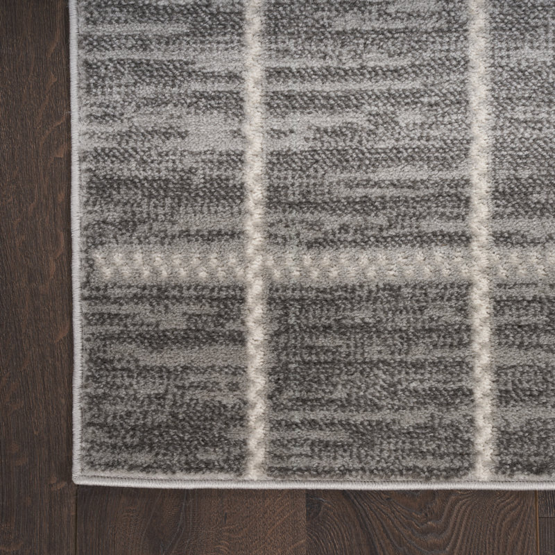 Tapis gris / ivoire en polyester tissé à la machine Gaudalupe, Rectangle 5 pi 3 po x 7 pi 3 po