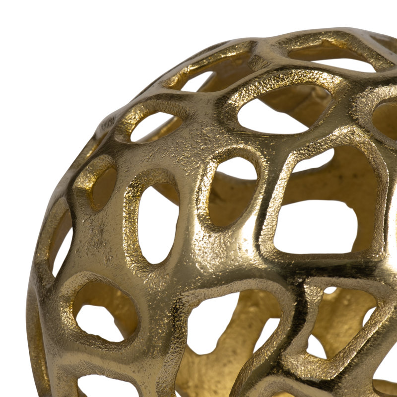 Decorative Orb Metal Aluminum Spherical Sculptural Accent with Modern Cut-Out Design - Stylish Contemporary Art Object Decor