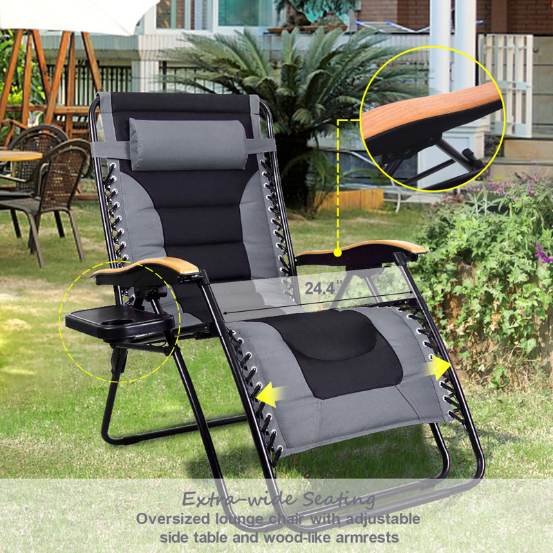 Chaise rembourrée inclinable zéro gravité avec coussin, gris clair