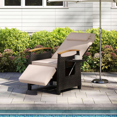  Chaise longue d'extérieur en osier inclinable avec dossier réglable et repose-pieds brun