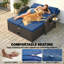 Lit de jour extérieur avec coussins, canapé-lit double en rotin tressé avec pouf, bleu marine-631528181
