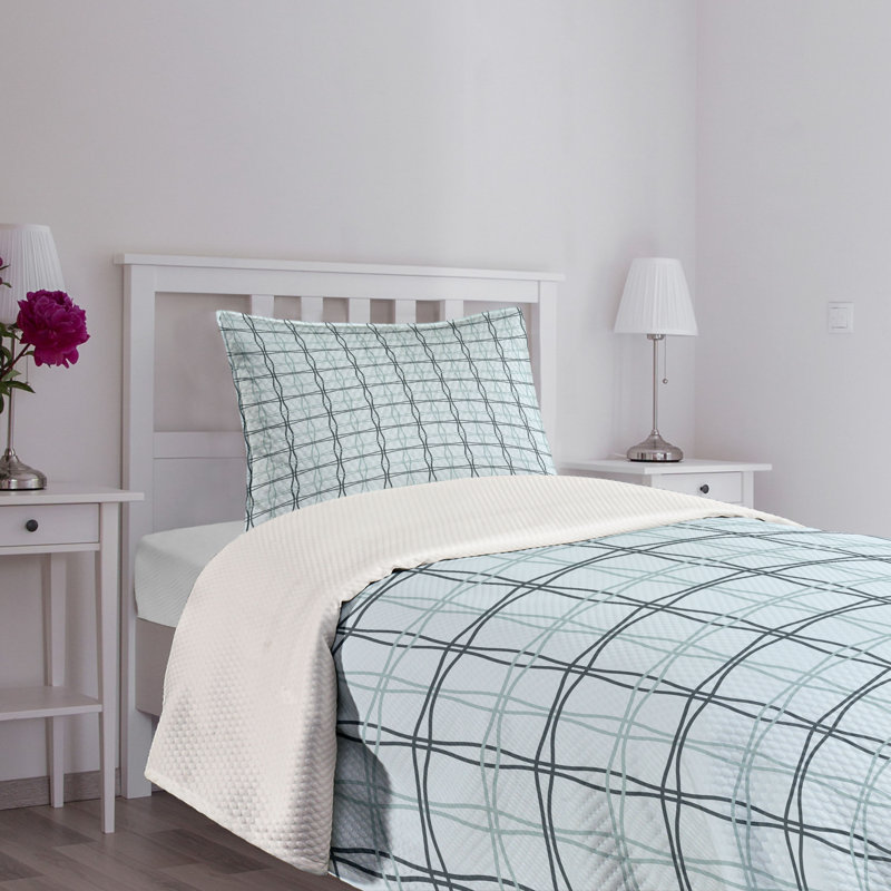 Blue Quilted Twin Bedspread Set with Pillow Sham