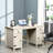 Farmhouse Computer Desk With Storage, Home Office Desk With 2 Drawers And 2 Cabinets, Cream White