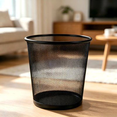 Ensemble de deux poubelles rondes en acier de 6 gallons au design noir classique, convenant aux maisons, aux bureaux et aux garages, offrant un rangement pratique pour les déchets et les matières recyclables.
