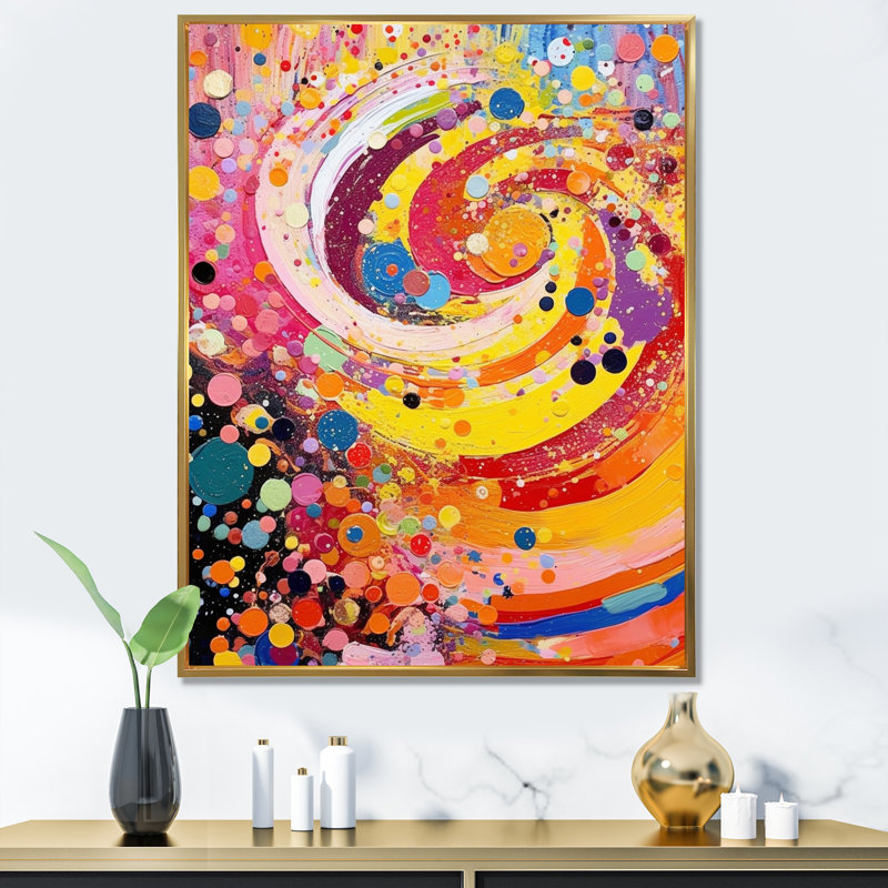 Printemps célébration abstraite, reproduction d'art sur toile, Cadre flottant doré, H 44 po x l 34 po x P 1,5 po