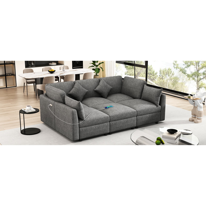 Gris 86,6 po modulaire avec configuration en forme de U ou en L, mobile et deux pour le divertissement à regarder la télévision