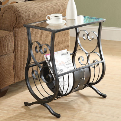 Accent Table, Side, End, Magazine, Nightstand, Narrow, Living Room, Bedroom, Metal, Black, Clear by Fleur De Lis Living