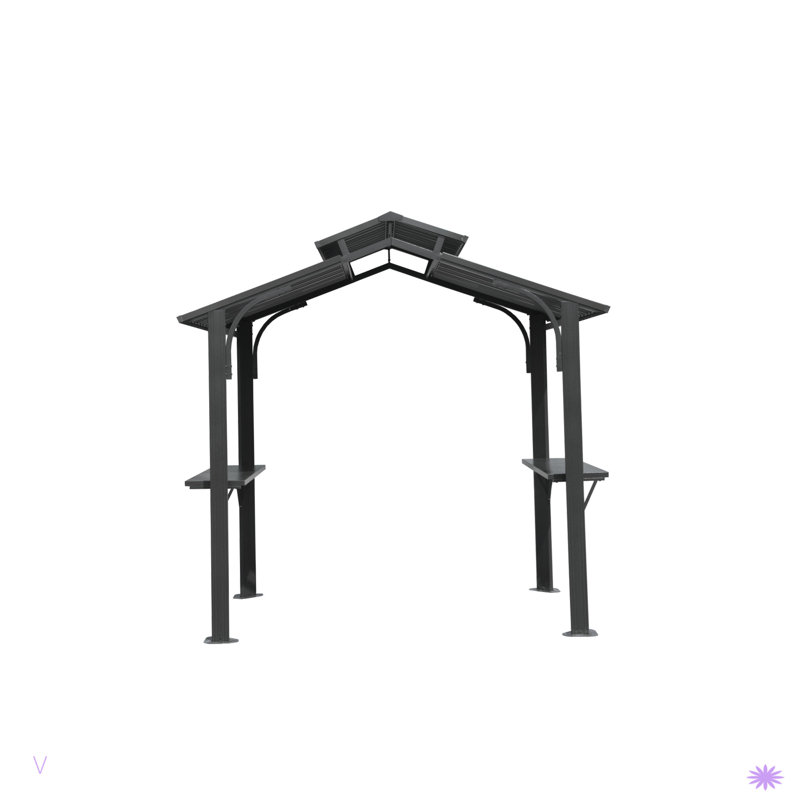 Hardtop Grill Gazebo, Outdoor BBQ Gazebo W/Galvanized Steel Double Roof, Permanent Sun Shade Grill Canopy Shelter With 2 Side Shelves And Ceiling Hook For Patio Deck Yard Garden