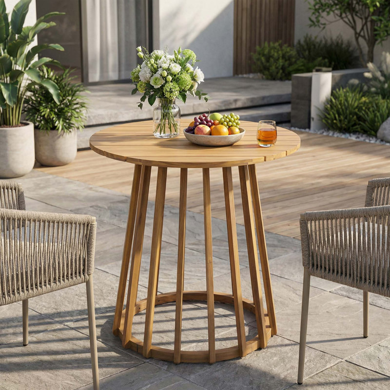 Table de salle à manger d'extérieur ronde en bois d'acacia, table de bistro ronde
