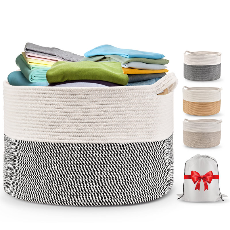 Cotton Rope Basket, Storage Baskets, Black/White
