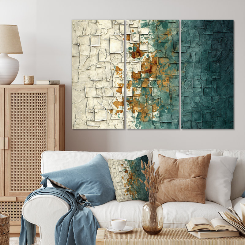 Reproduction de bon augure rétro bleu sarcelle III sur toile, 3 pièces, H 40 po x l 60 po x P 1 po