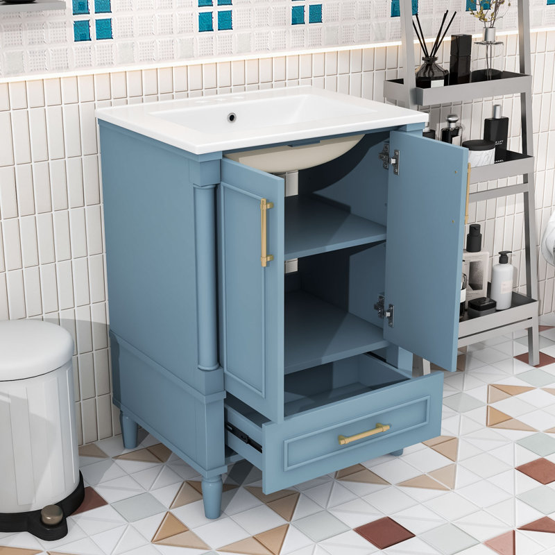 Meuble-lavabo avec tiroir et tablette réglable, Indigo Blue