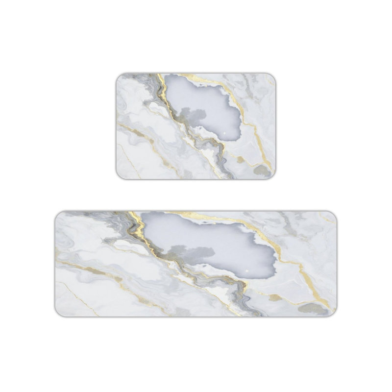 Tapis de cuisine en marbre blanc doré, ensemble de 2 tapis modernes pour la cuisine et la salle de bain