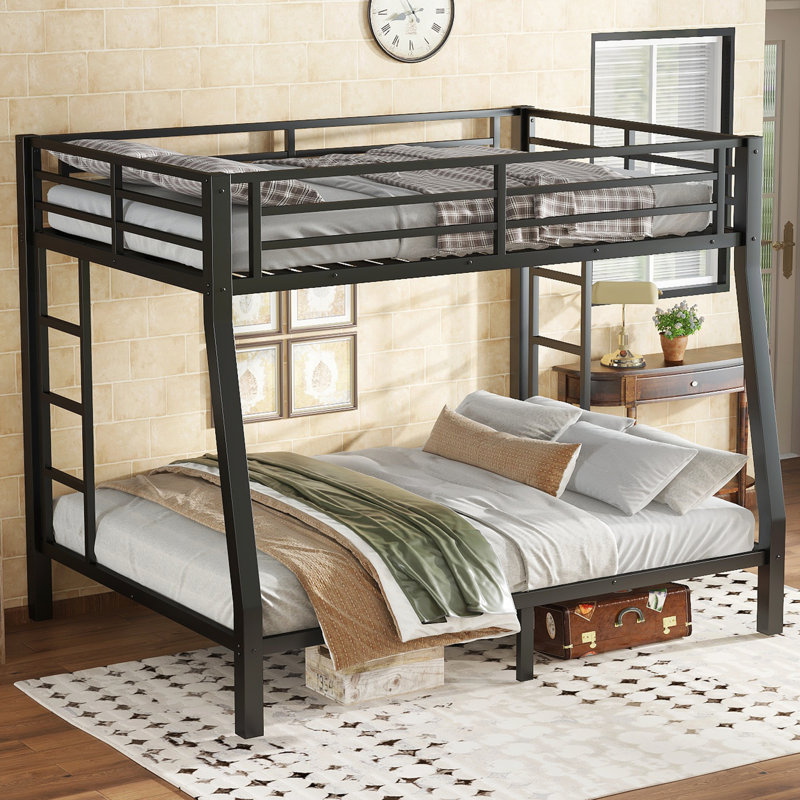 Metal Full XL Over Queen Bunk Bed, Space-Saving Design With Noise-Reduced Features And No Box Spring Required, Black, Black