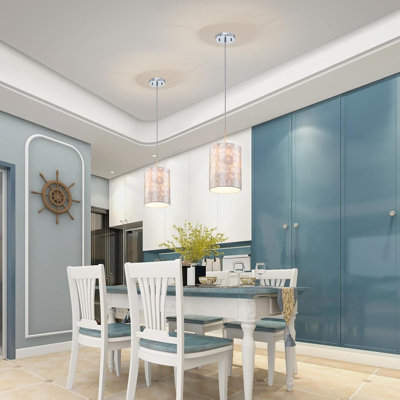 Paquet de 2 lustres en coquille D7in Capiz, luminaire de style bord de mer à 1 lumière pour salle à manger, salon, îlot de cuisine, P7 x H18 ~ 66 pouces (hauteur réglable), abat-jour en coquille et finition chromée