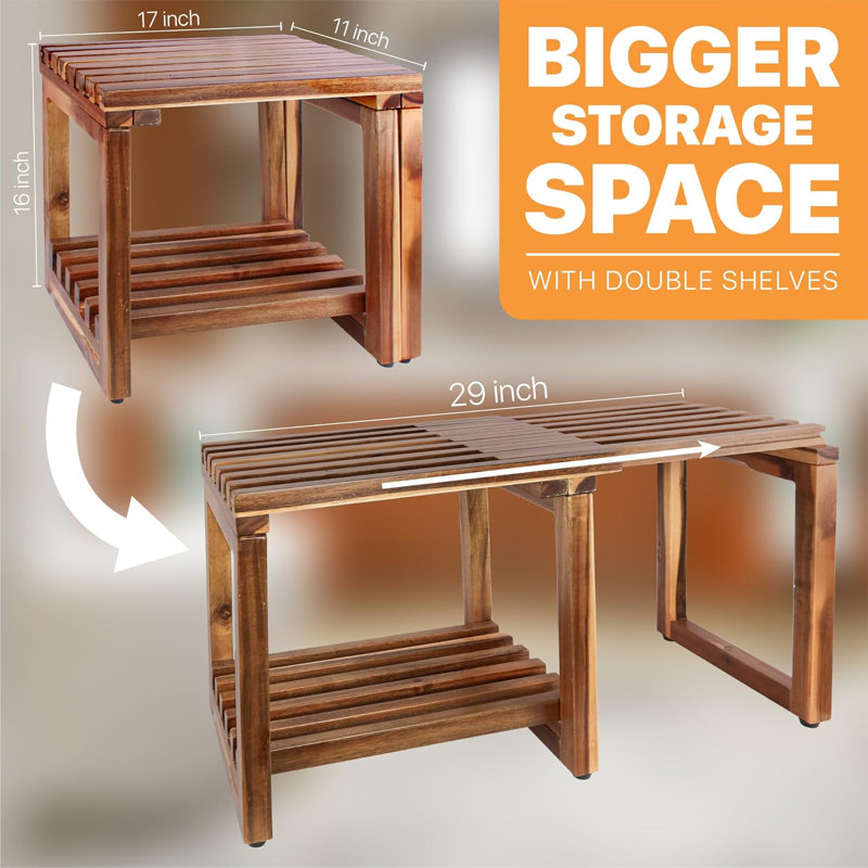 Adjustable Length 29 Inches Shower Stool Bench Chair Waterproof with Storage Shelf for Shaving Legs