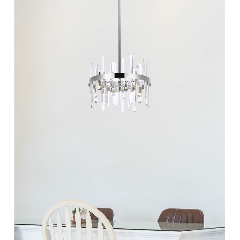 Luminaire suspendu rond en cristal 12 pouces Marlow, Chrome, H 57,5 po x l 16 po x P 16 po