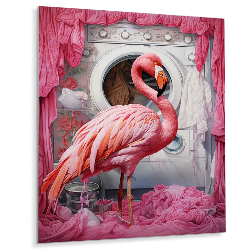 «Pink Flamingo Laundry Room Dance 3», art mural en métal, H 20 po x l 12 po x P 1 po