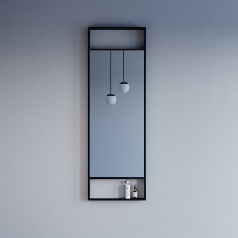 Mcalpine 16" Aluminum Frame Wall Mirror with Shelf, Black