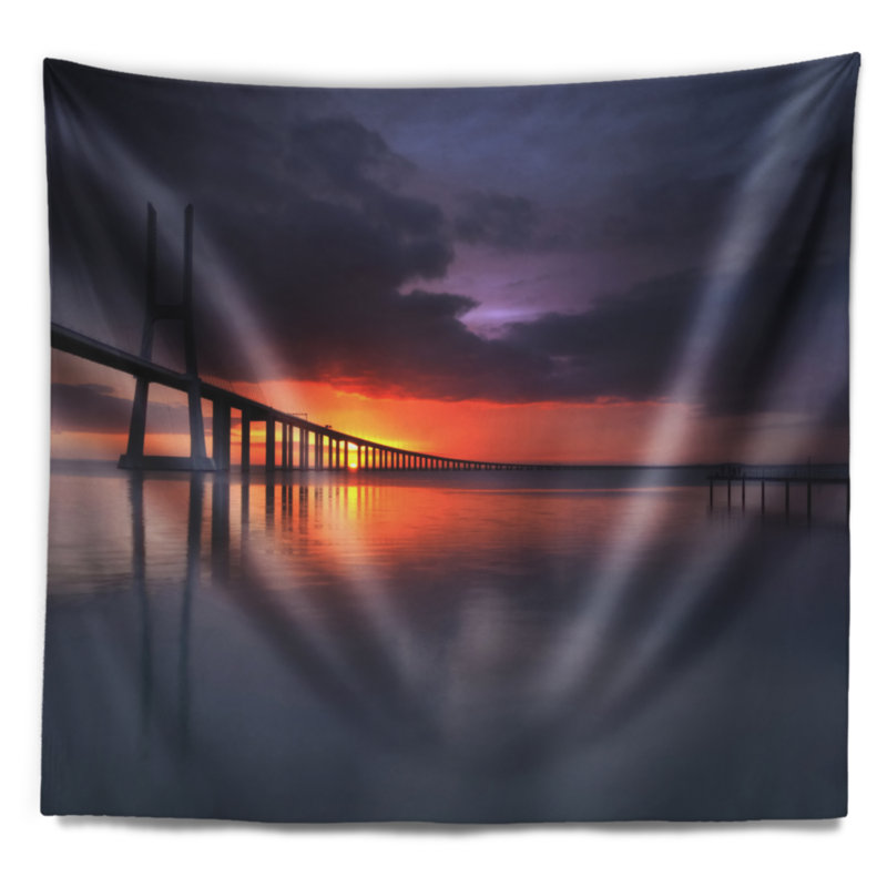 Tapisserie pour le portugal seascape vasco da gama bridge, H 32 po x l 39 po