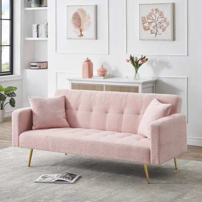 Canapé-lit 71,7 pouces en molleton rose avec deux coussins décoratifs pour un confort douillet et polyvalent